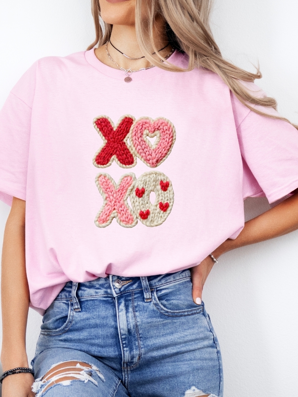 VALENTINES DAY  Knitted with Love: Red & Pink Yarn "XOX0"Pink Top